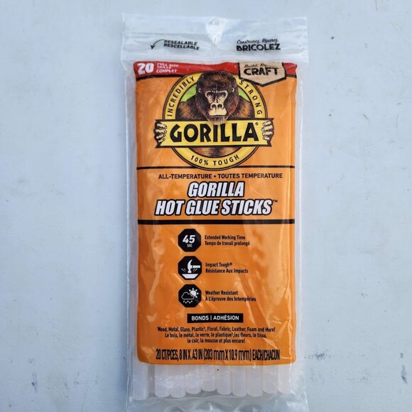 NEW Gorilla Hot Glue Sticks Clear Full Size 8" Long 20 Count Arts and Crafts Cra - Picture 2 of 14